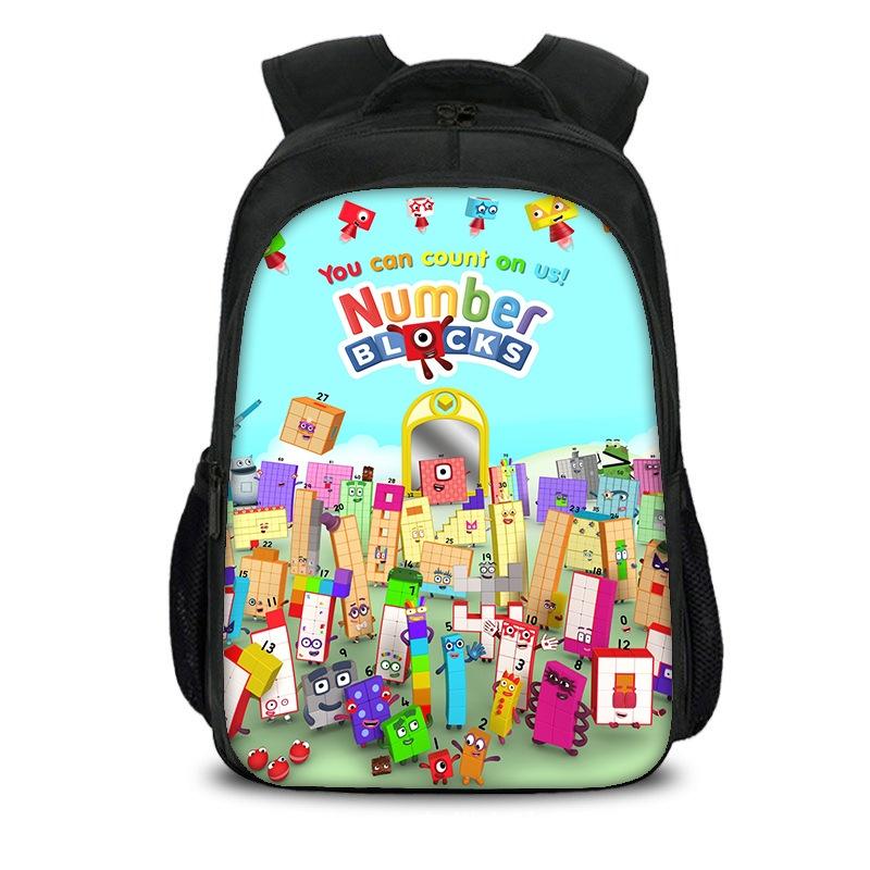 Plecak dla dzieci chłopców dziewcząt Numberblocks Torba szkolna Plecak podróżny Duża pojemność Wytrzymały materiał nylonowy Przestronna pojemność 20 l Wiele przegródek