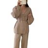 A New Autumn and Winter Fashion Sweater Set with A Laid-back Style for Women, Featuring A Retro Knitted Cardigan and Wide-leg Pants