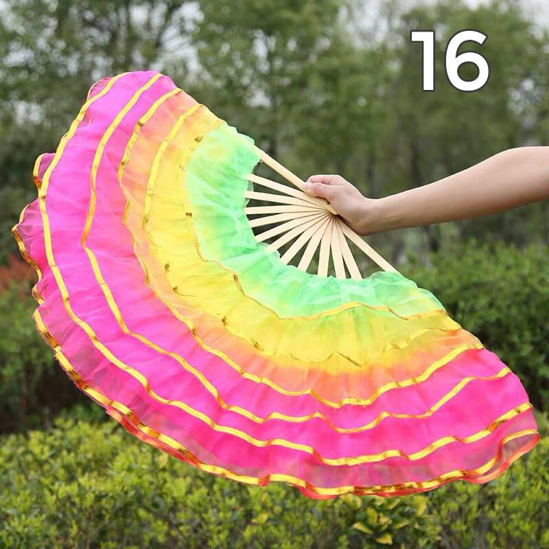 Éventail pliant coloré en soie teinte pour danseuse, éventails en soie imitation pour la pratique, style chinois fait main, accessoires de performance de danse Yangko
