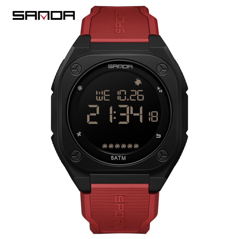 SANDA 6303 Daily Fashion Men's Digital Watch TPU Strap ABS Case Waterproof Casual Sporty Male Multifunction Timepiece Clock Gift