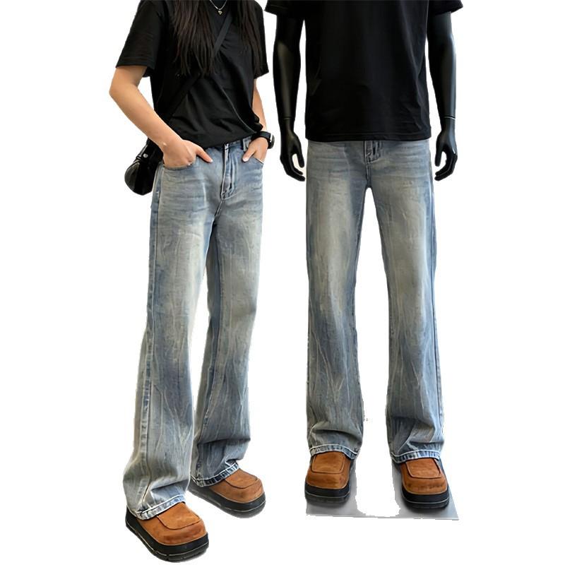 Spring new retro straight loose jeans men's vibe washed cat whiskers mid-waist non-elastic cotton Xintang