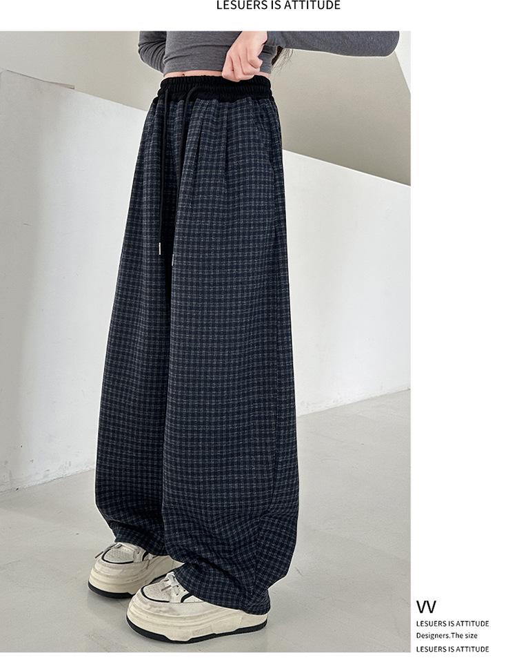 Girls' 2025 Winter Plaid Fleece-Lined Wide Leg Trousers - Warm, Thick, Casual Long Pants