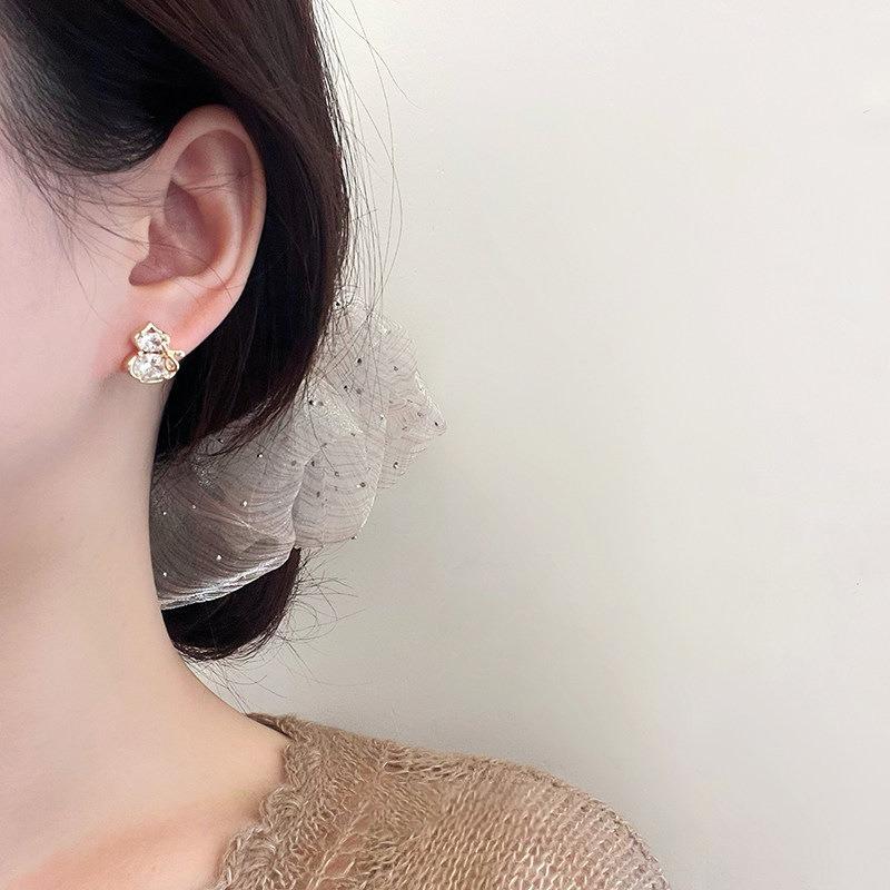 Real Gold Electroplated Silver Needle Zircon Gourd Stud Earrings New Chinese Exquisite Elegant Versatile Earrings Light Luxury High-end Earrings