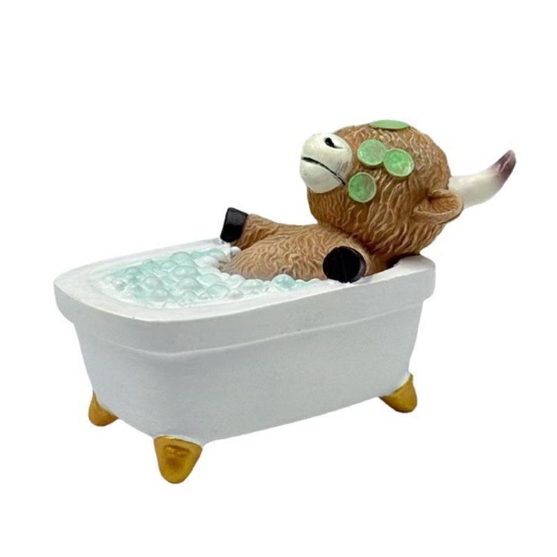 

Фигурка коровы с высокогорий для купания Настольные украшения Гномы-коровы Смоляные Шотландские бычки Гномы Украшение для дома Кухни 1