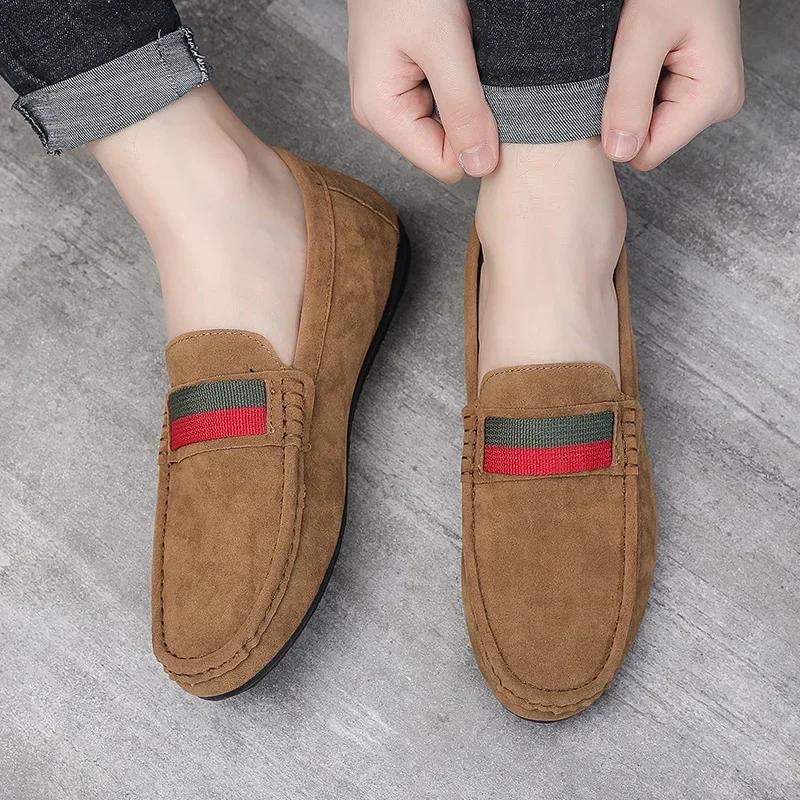Fashion Men's Flat Shoes  New Comfort Non Slip Wear-resistant Casual Shoes Striped Breathable British Style Round Toe Shoes 2024