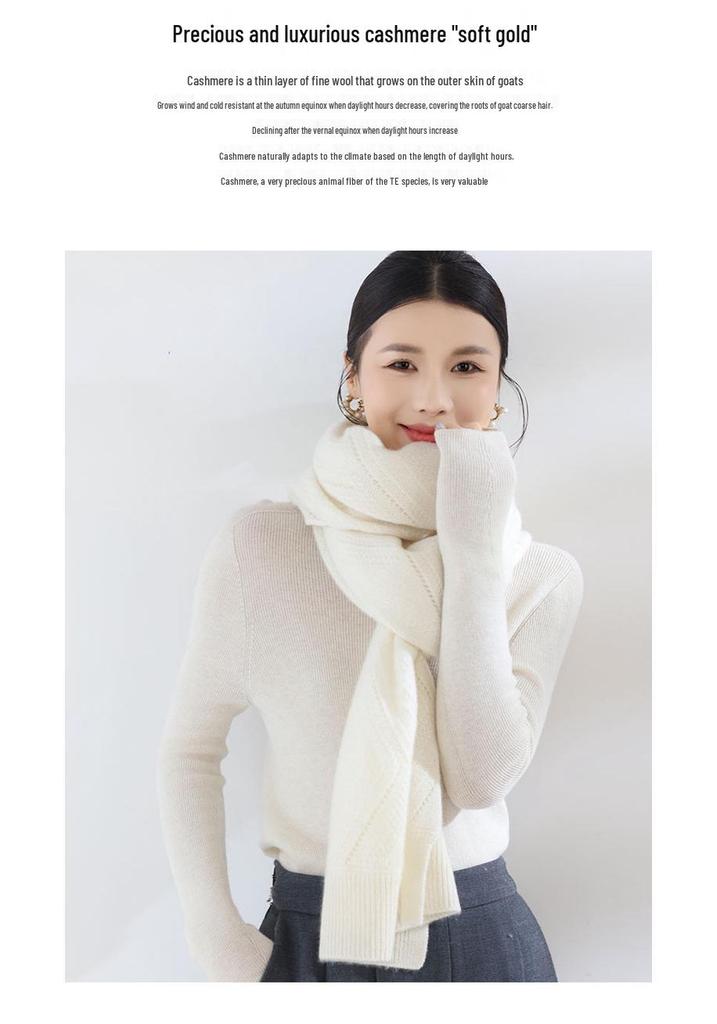 Women's 100% Pure Cashmere Hollow Knit Shawl, Versatile Solid Color Scarves, New Fashion Warm Wrap