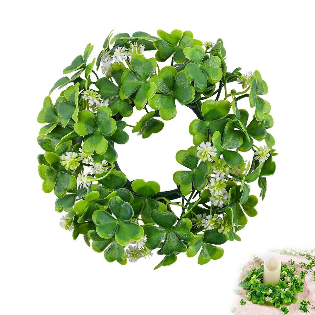 

Small Artificial Leaf Wreath Shamrock Theme for St Patrick s Day - Mini Tabletop Decor Festive Home Celebration