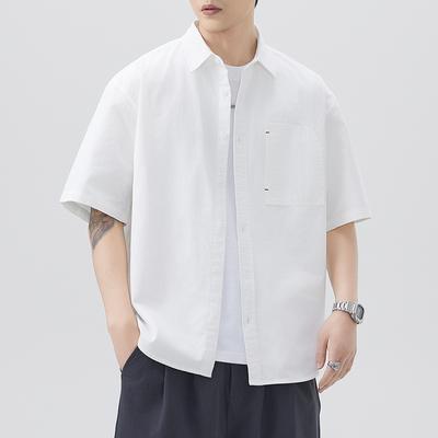 Pure Cotton Short-sleeved Shirt Men's Japanese Retro Simple Versatile Mid-sleeved Shirt