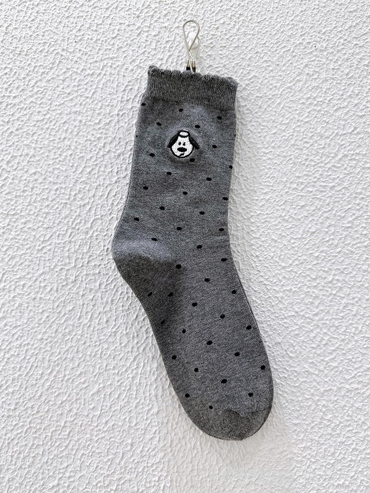 2024 Gray Women's Mid-Calf Cotton Socks - Polka Dot, Airplane, Dog Cartoon Design, Breathable & Sweat-Absorbent