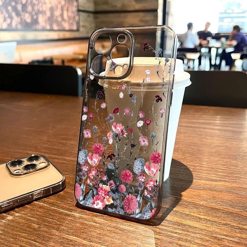 16E Flower Clear Phone Case For iPhone 16 Pro Max Case iPhone 13 11 12 14 15 Pro Max XR 8 16 Plus Shockproof Transparent Cover