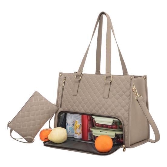 Dámská svačinová taška přes rameno s termoizolační přihrádkou na jídlo, velká kapacita, taška na notebook, prošívaná kabelka pro práci, cestování, business casual