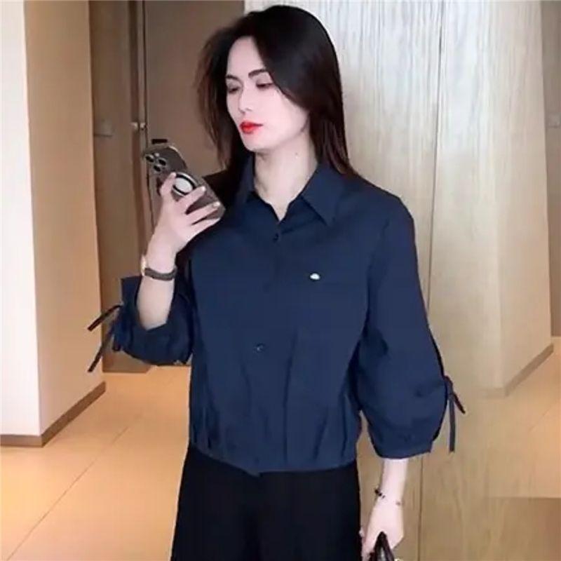 

Women s Summer Design Sense, Short Front and Long Back Shirt, Thin and Fresh Lace Top XS синій