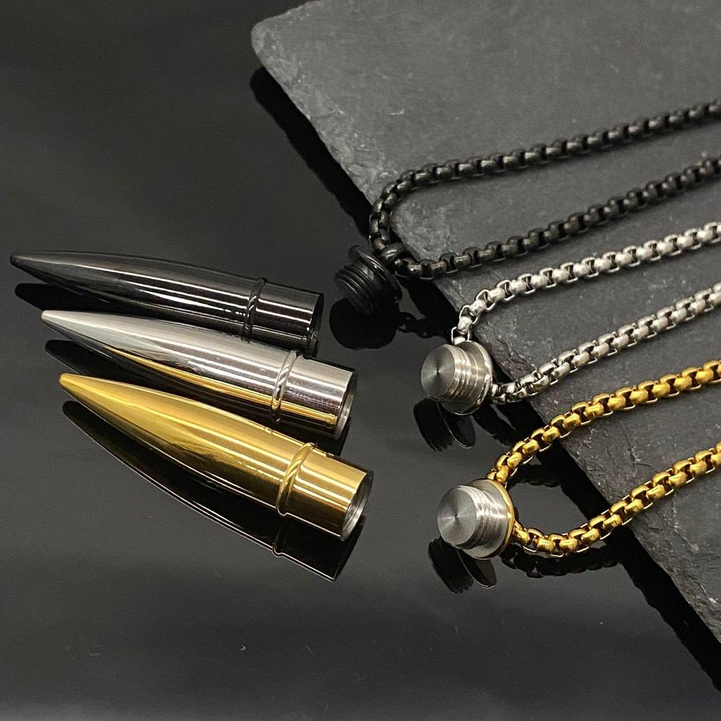 Bestseller Europeo: Collana con Ciondolo Proiettile in Acciaio Inossidabile per Uomo