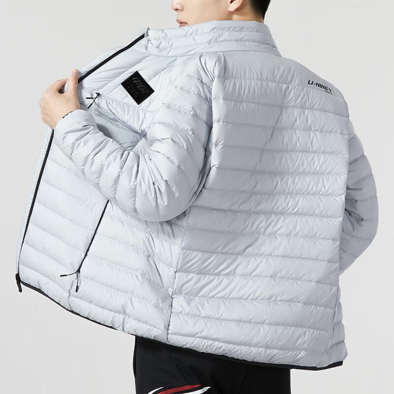 Li Ning Badminton Series Solid Color Sports Warm Stand Collar Down Jacket Unisex Outerwear Gray AYMT119-3