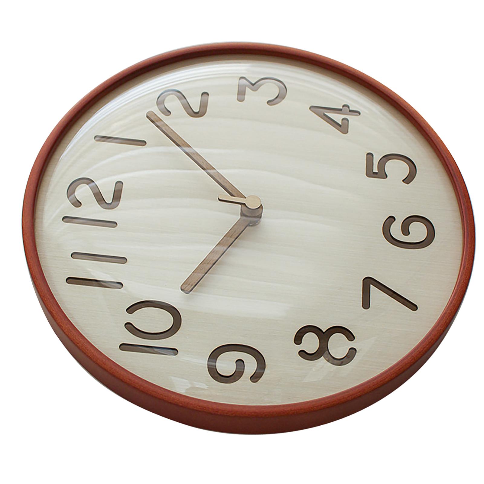 

12 Inch Wooden Wall Clock Silent Non Ticking Wall Clock Battery Operated Round for Kitchen Home Living Room Classroom Hollow Out Numbers