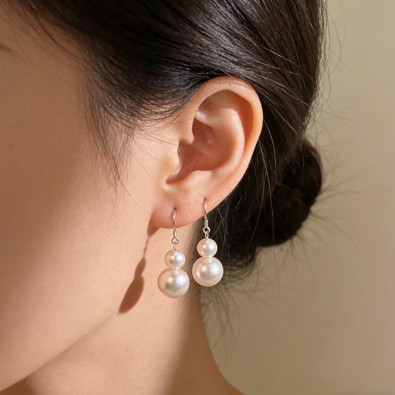 S925 Sterling Silver Gourd Pearl Earrings - Korean Style Fashionable Dangle Ear Hooks 925 Silver