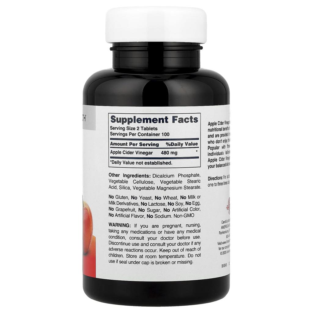Apple Cider Vinegar, 480Mg, 200 Tablets (240Mg per tablet)