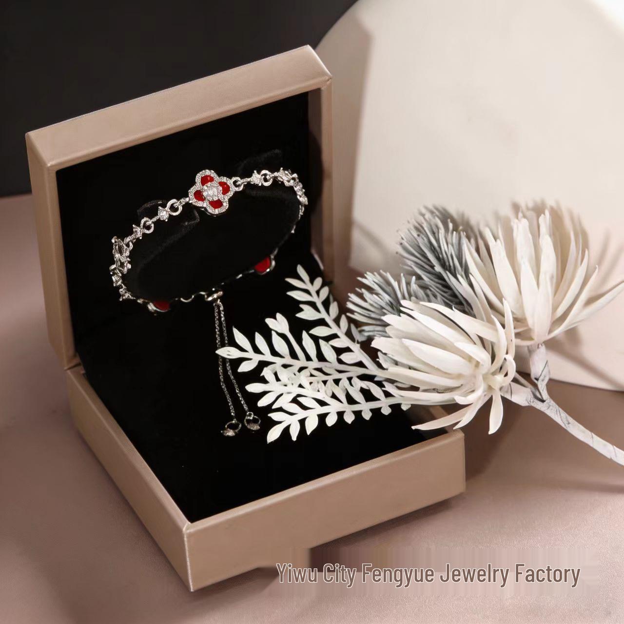 Elegant Four-Leaf Clover Rhinestone Bracelet for Women, Pull-String Design, 2025