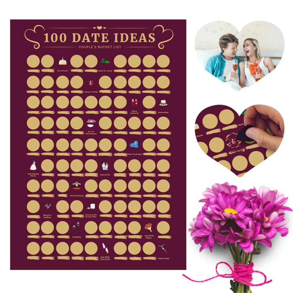 100 Date-Ideen Rubbel-Poster Abenteuer-Herausforderung Partnergeschenk Bucket List Abenteuer-Herausforderung Bucket List Date-Night-Ideen
