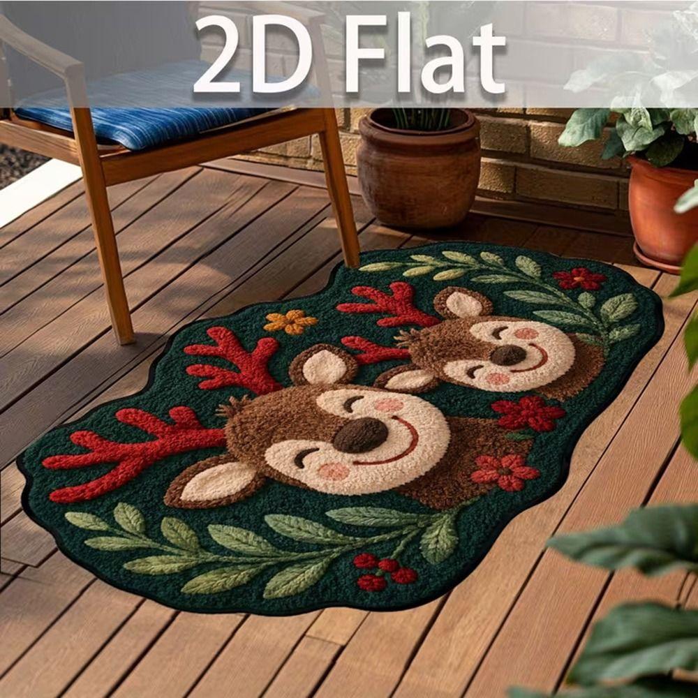 Anti-fouling Cat Area Rug Non-Slip Floor Mat Unique Cartoon Carpet Merry Christmas