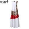 QICED Women Cotton Sleeveless O-Neck Summer Vintage Print Long Dress