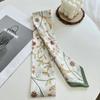 Long Thin Satin Silk Ribbon Scarf Fresh Floral Bag Strap Trendy Hair Tie  for Women