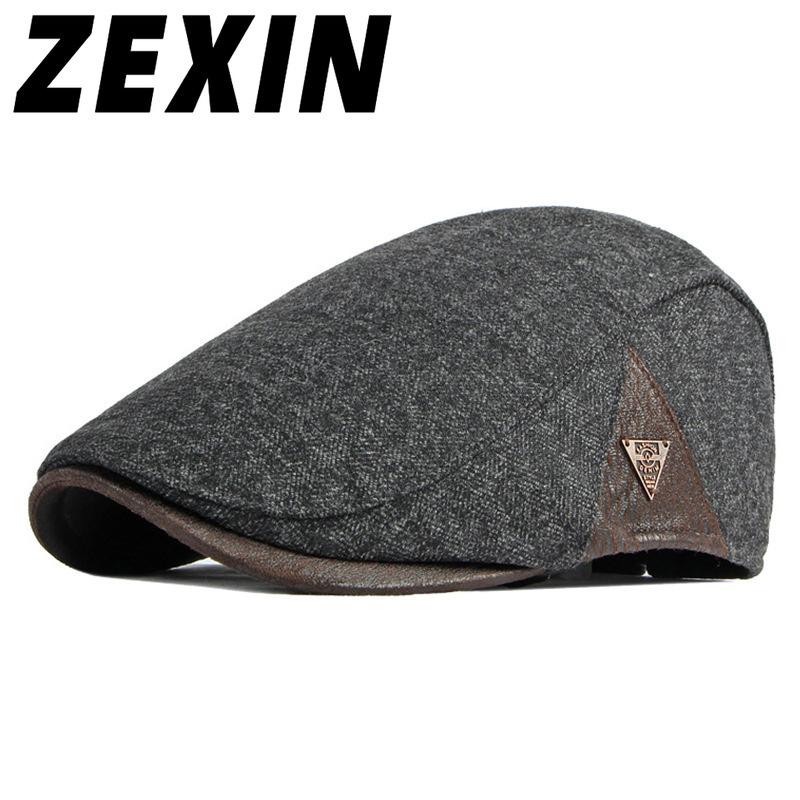 ZEXIN Autumn and Winter Hat Men's Beret England Retro Splicing Thickened Warm Duck Tongue Cap Female Literary Youth Forward Cap