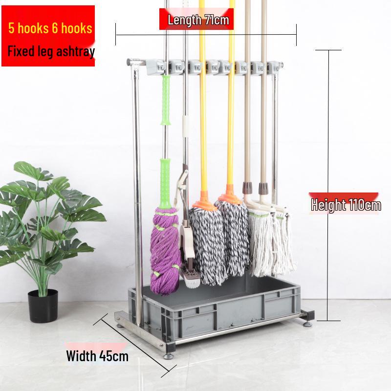Stainless Steel Floor-standing Mop and Broom Rack with Balcony Storage