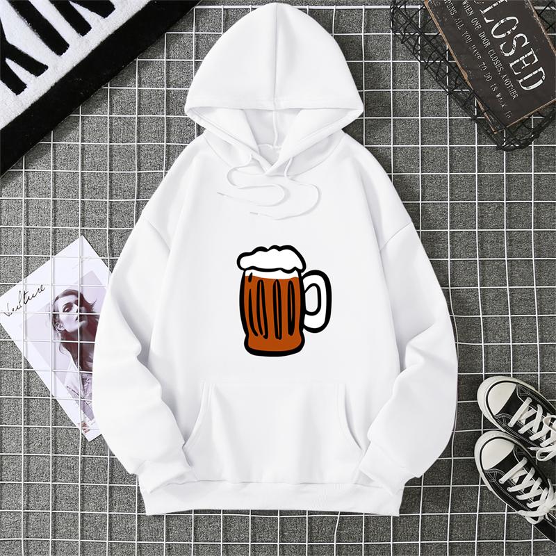 Hoodie Clinking Beer Mugs Print Lively Social and Festive Free Style Y2k Graphic Soft Fabric for Celebration-Themed Casual Looks
