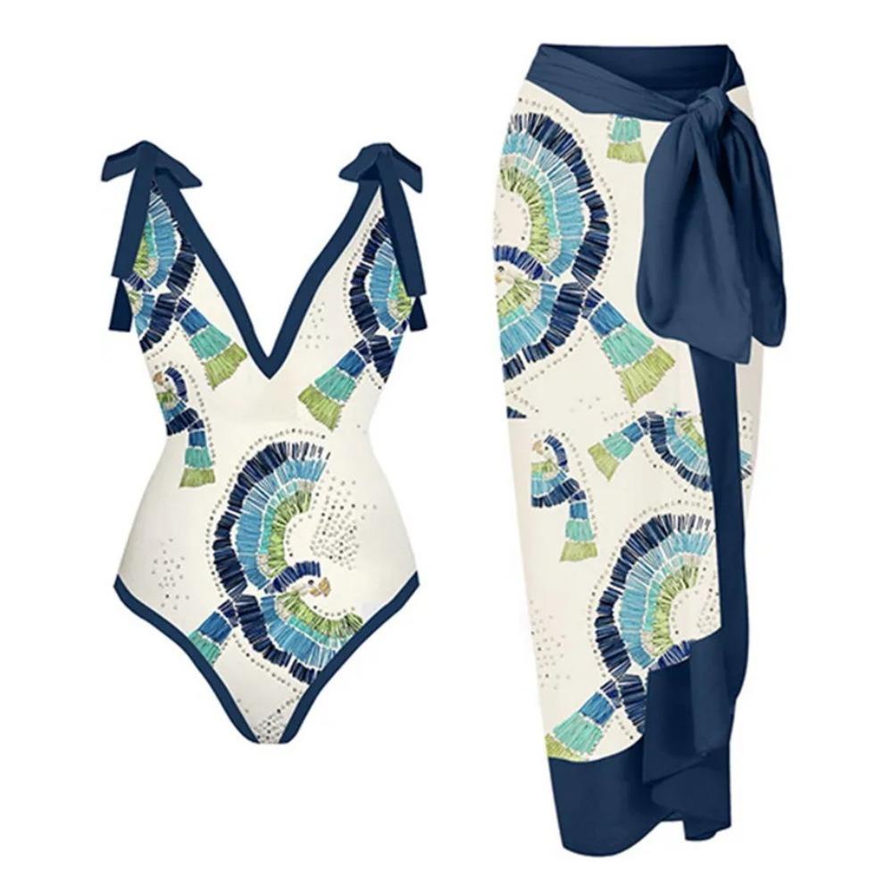 New One-piece Swimsuit Multi-color Printed Hip-wrapped Gauze Skirt Anti-light Two-piece Sunscreen Swimsuit