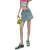 Jugendliche und Schlankmachende Hellblaue Shorts High-Waist Falscher Zweiteiler Designgefühl Rock Hose Träger Unregelmäßig Ms. Sommermode Denim Kurzrock