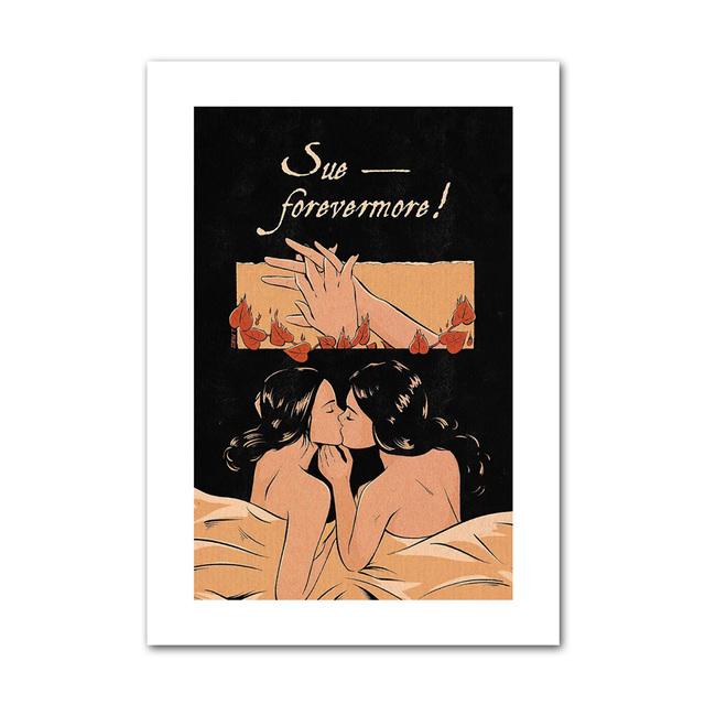 Comic Style Lesbian Kiss Wall Art Canvas Painting Nordic Posters and Prints Modern Wall Pictures for Living Room Home Decoration