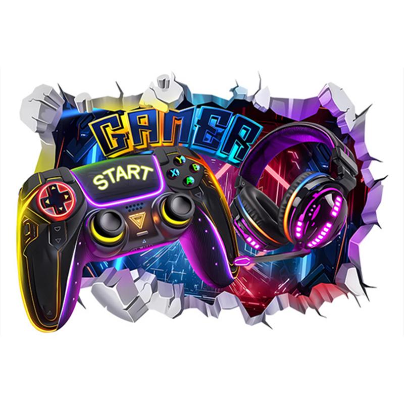 Poster di Gioco più Grande Buco nel Muro 3D Arte Fresca Zona Gamer Adesivi Murali in Vinile per Controller di Gioco Decorazione per Casa Camera dei Bambini Stanze da Gioco