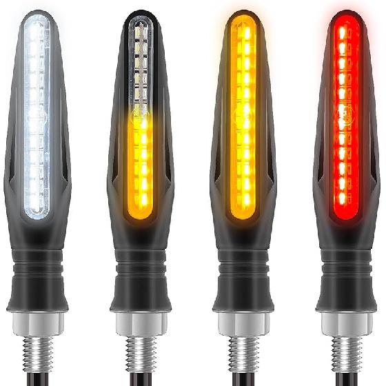Ktecks 4PCS Motorcycle Indicators - Flowing Turn Signal Lights, Daytime Running And Brake Lights - 12V LED Amber White Red For Motorbike Size A