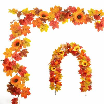 Ghirlandă Arțar 1 Bucată 1,75M Decorațiune Halloween Flori Artificiale Frunze Toamnă Foliaj Dovleac Floarea Soarelui Toamnă Thanksgiving Wisteria Fotografie A-1