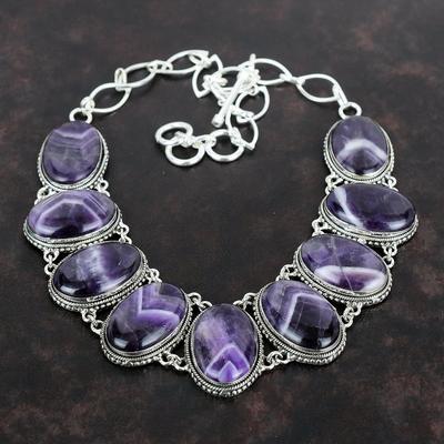 Collana Ametista Chevron Pietra Preziosa Collana Vintage Argento Sterling 925 Collana con Catena Regolabile Gioielli Antichi Fatti a Mano Regali per Anniversario