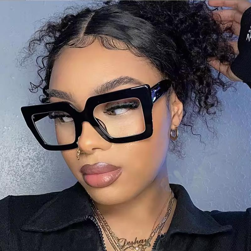 2pcs High Quality Women Classic Square Classic Large Frame Flat Glasses Fashion Men Colorful Design Sun Glasses Retro Glasses