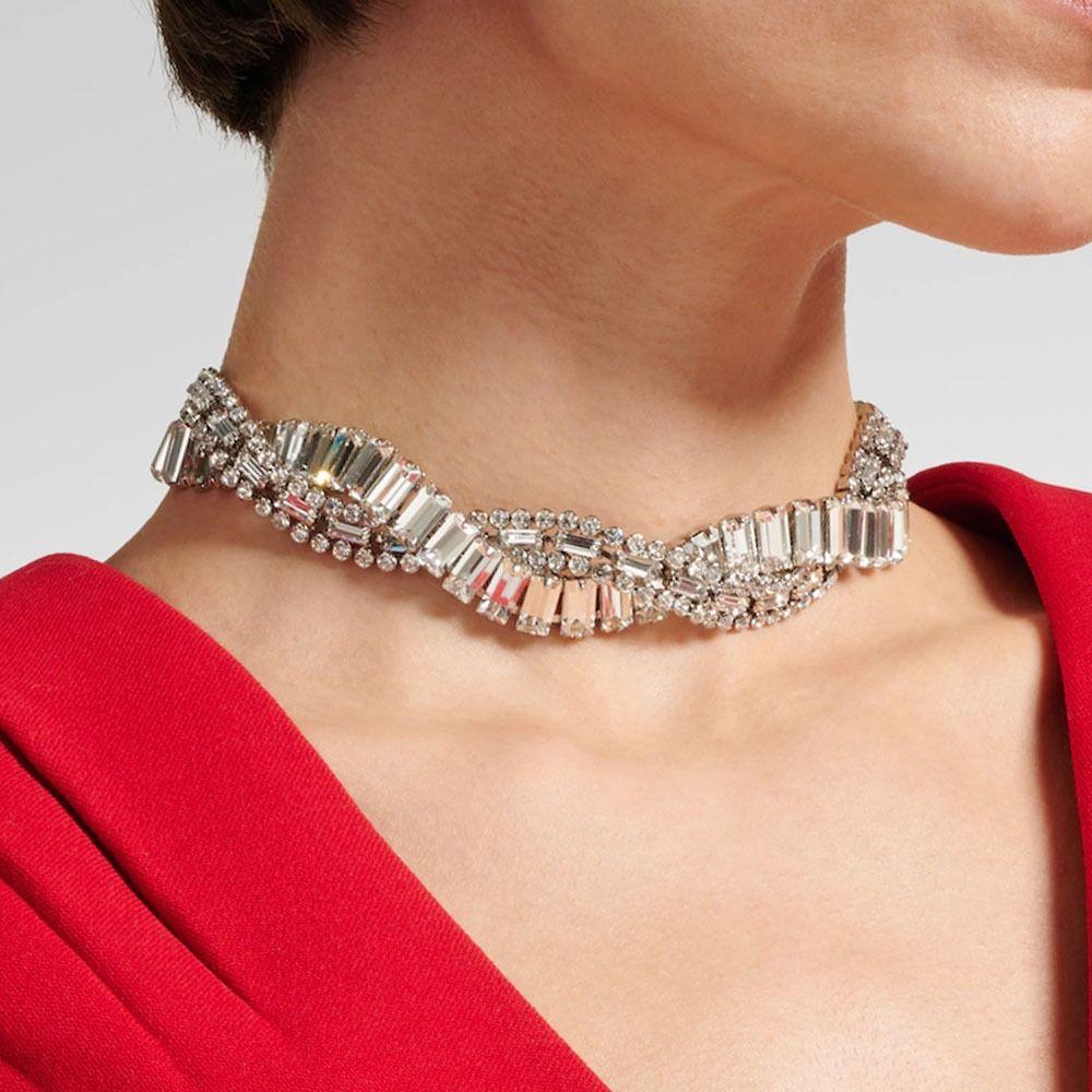 Multi-Row Geometric Crystal Choker Necklaces Luxury Trendy Weave Necklaces Fashion Accessories