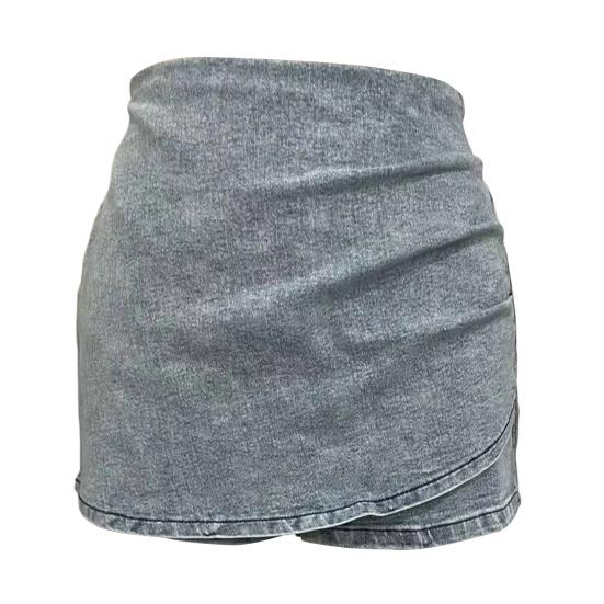 Denim Skorts for Women High Waisted Faux Wrap Short Skirt