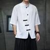 Men Cotton Linen Shirt Summer Light Thin Short Sleeved Top Streetwear Loose Oversize Casual Chinese Style Shirt Tang Suit Hanfu