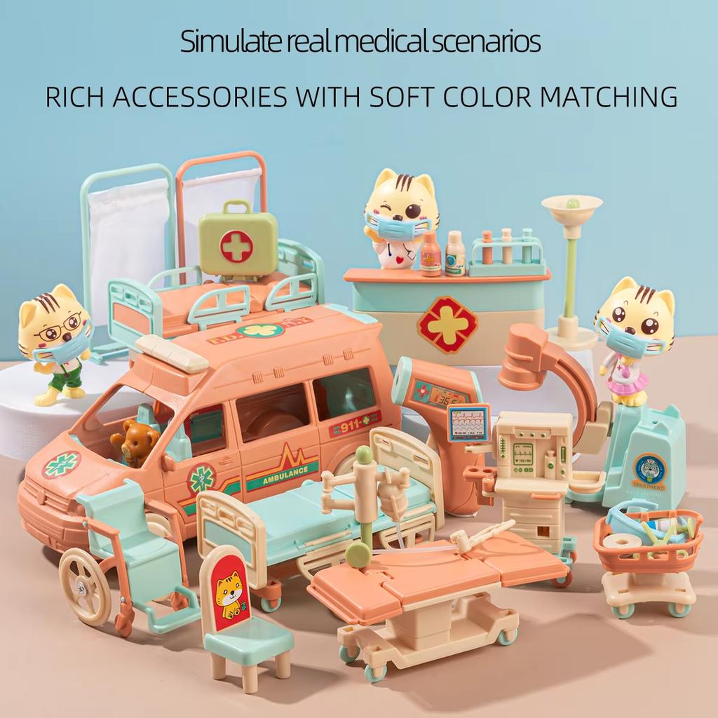 Cat Dolls Doctor Pet Pretend Play Toys, Figures Playset Toy, Hospital Ambulance Toy Educational Toys Pet Care Playset Hospital