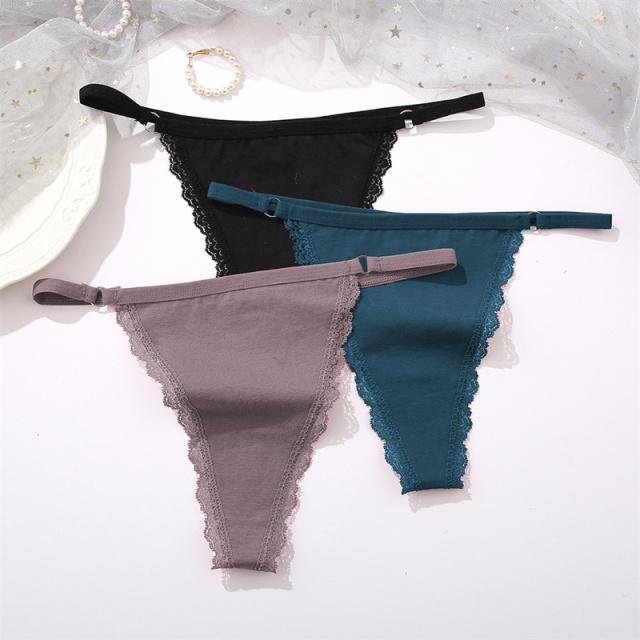 FINETOO 3Pcs/set Women's Cotton Thongs Lace Low Waist G-string Underwear S-L Ladies T-Back Underpants Girls Panties Lingerie New