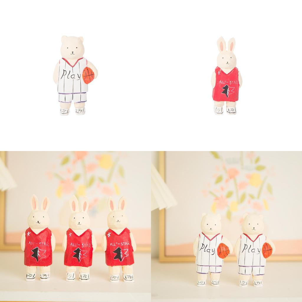 Wooden Craft Figurine With Basketball Bear And Bunny For Home Decor And Giftgiving