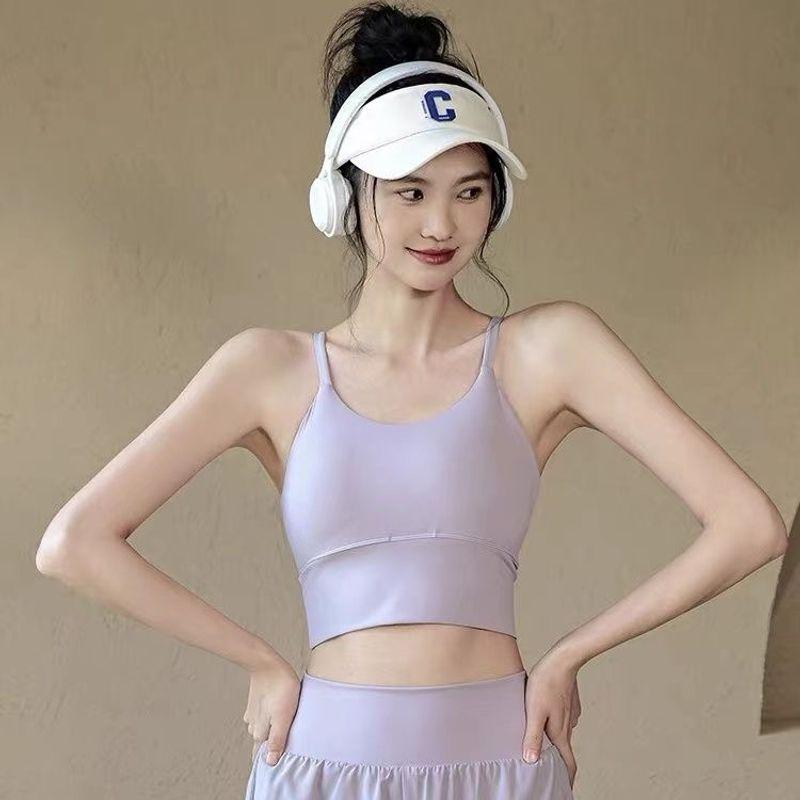 

2024 Sports Intimates Women s Bubble Wrap Running Belt Chest Pad Workout Bra Fall and Winter New Arrival High Strength Yoga Vest Wind letter purple camisole S