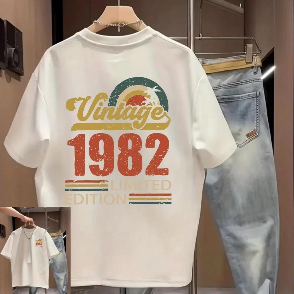 2026 Unisexs Summer Vintage Tshirt Vintage 1982 Limited Edition Retro Sunset Print Top For Casual Streetwear