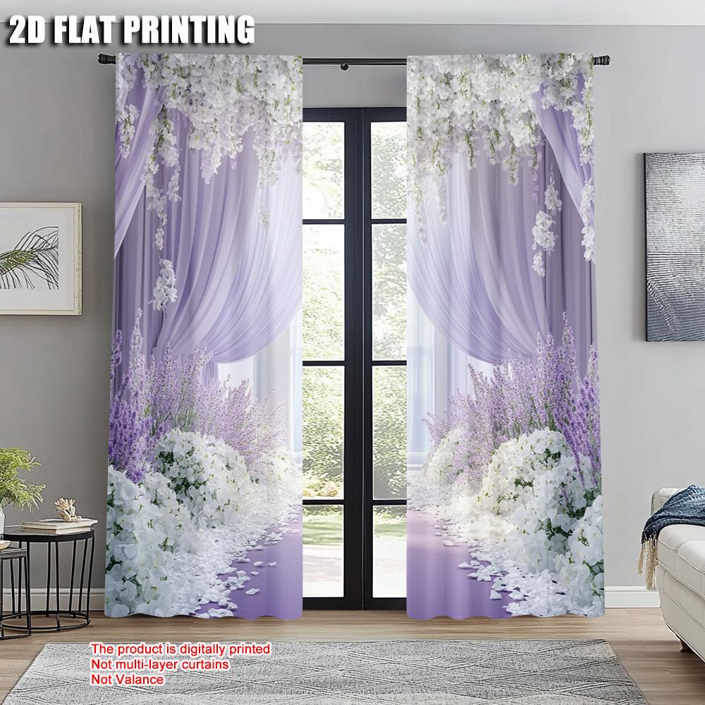2pcs, Upscale Curtains 2D Print Light Purple & White Peonies 100% Polyester (without Rod) Decorations Inside Ldeal for Bedroom,