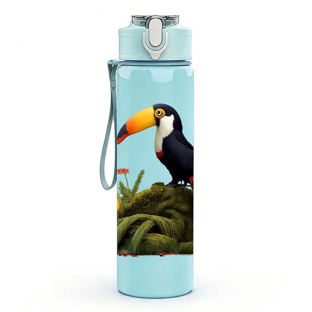1PC Colorful Toucan Tropical Bird Print 750ml Color Plastic Sports Water Bottle Leakproof Flip Straw Lid Suitable for Sports Office Home Use