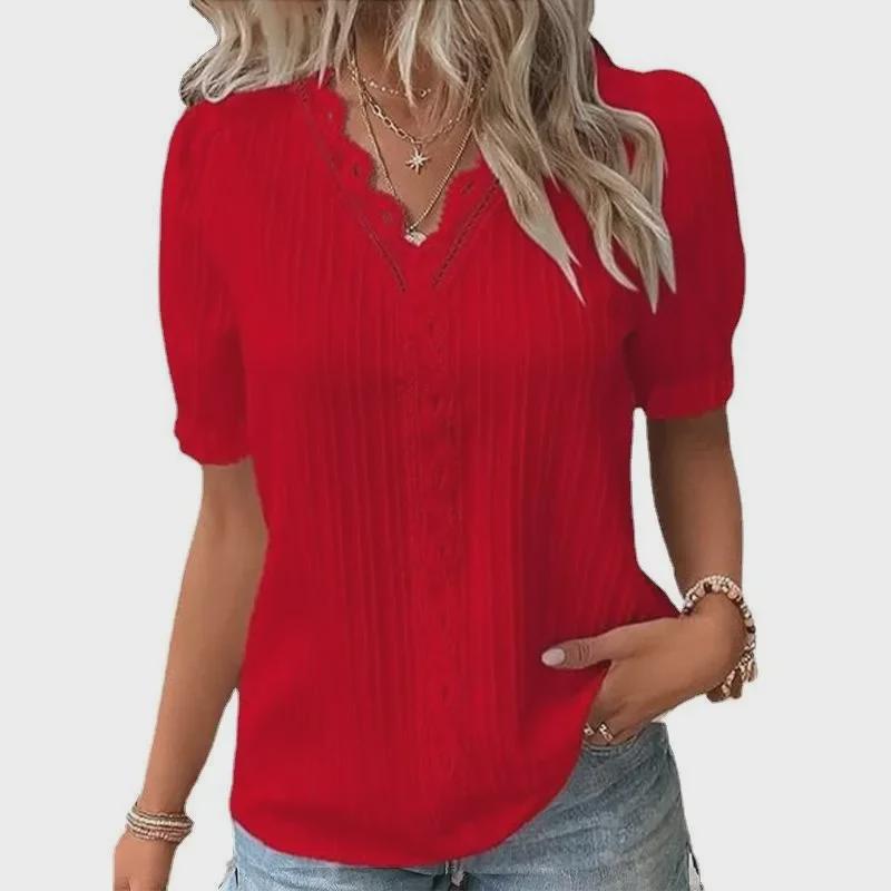 Sommerurlaub Mode Kurzarm Hohl Damen Shirt