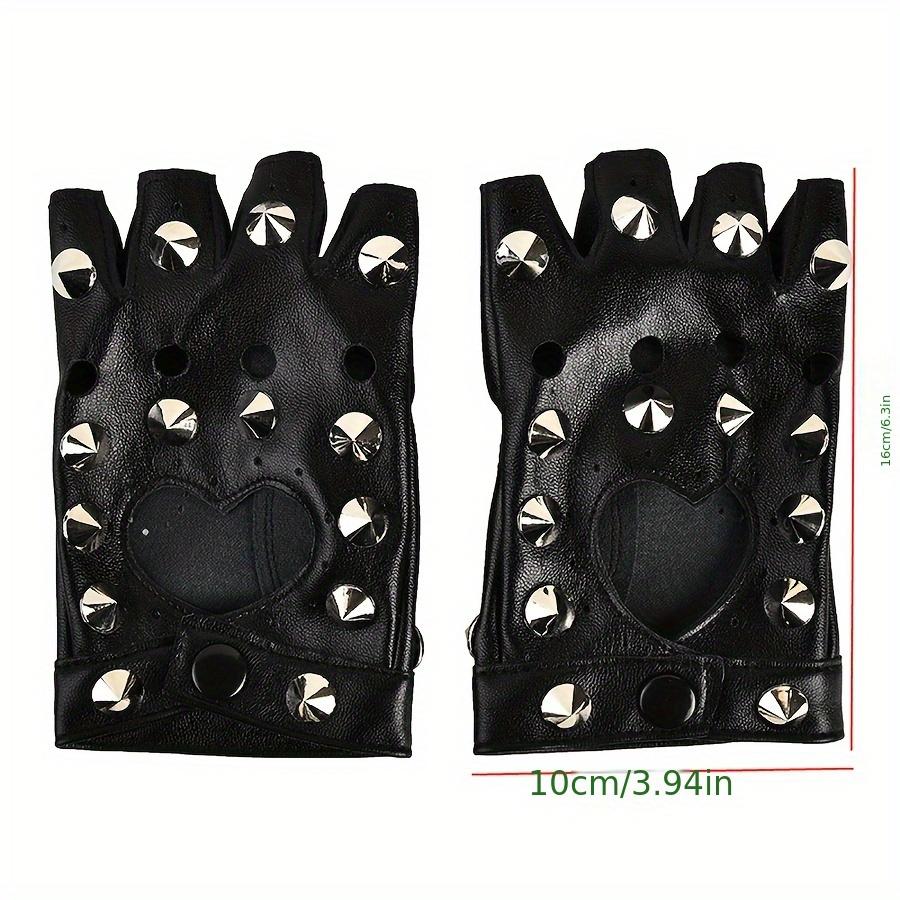 Punk Spiked Fingerless Gloves, Gothic Leather Gloves with Studs for Halloween & Cosplay