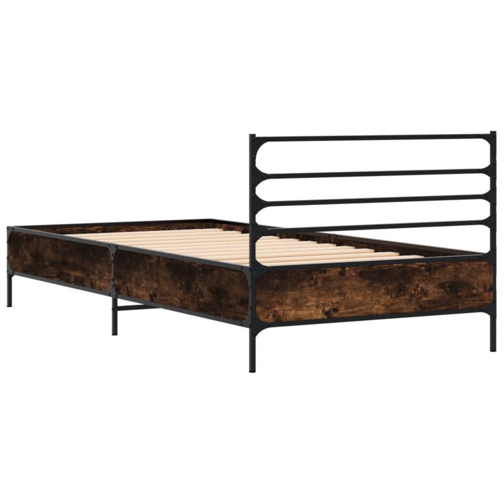 Bed Frame Smoked Oak 75 x 190 cm Wood Based Panel and Metal